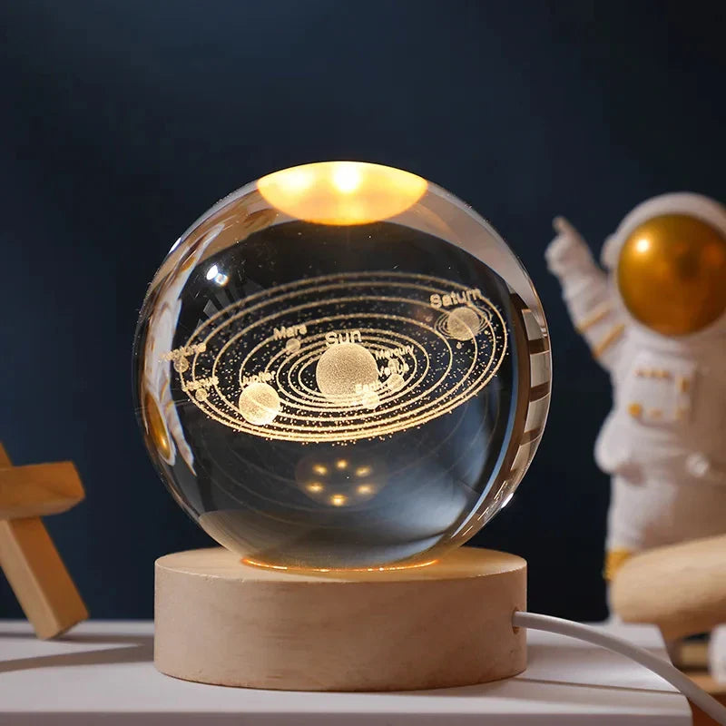 Astro LED™ – Crystal Sphere Lamp with Wooden Base & USB Rechargeable Light